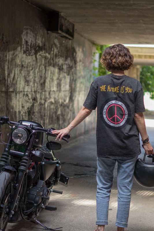 PEACE-T-shirt oversize délavé - BLACK FUTURE CUSTOM
