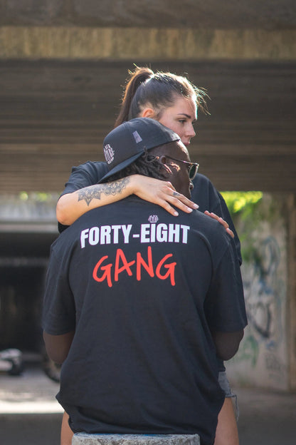 FORTY-EIGHT GANG -T-shirt oversize noir /rouge - BLACK FUTURE CUSTOM 