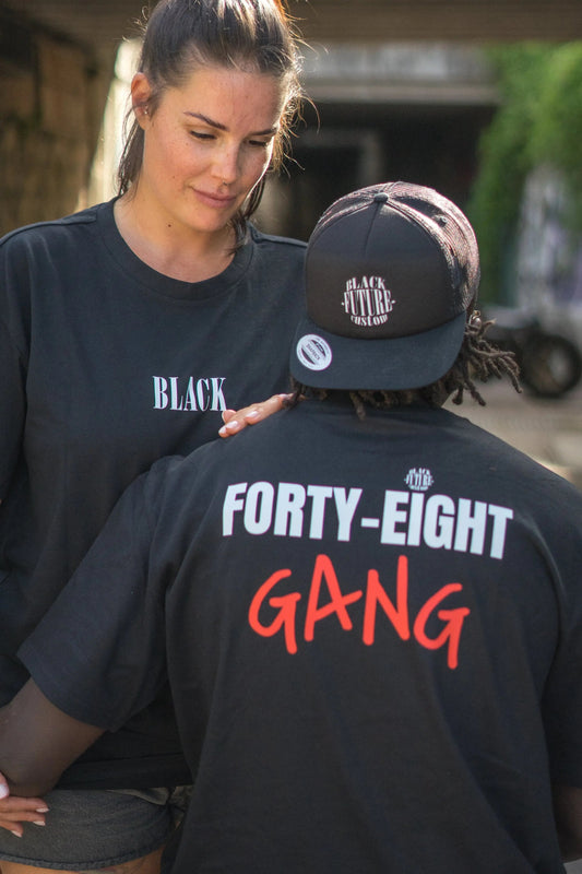 FORTY-EIGHT GANG -T-shirt oversize noir /rouge - BLACK FUTURE CUSTOM 